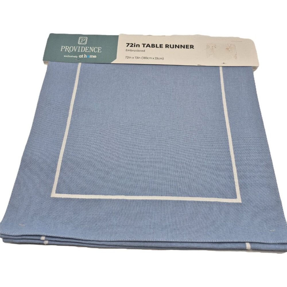 At Home Providence 72in Table Runner & 4 Napkin Set Linens Blue White Embroidere - Picture 3 of 12
